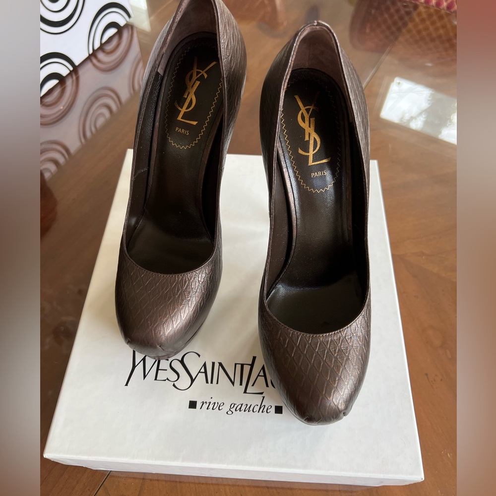 YSL 37.5 EU Bronze Brun Cuzco Snakeskin texture Tribtoo 105 Pump